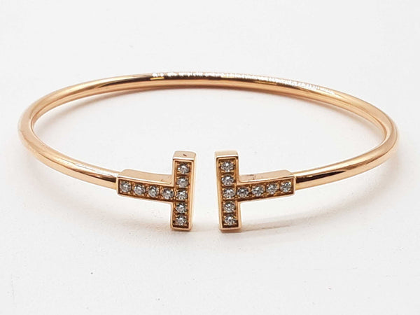 Tiffany & Co Tt 18k Yellow Gold Diamond Wire Bracelet Dooxzxde 144020010671