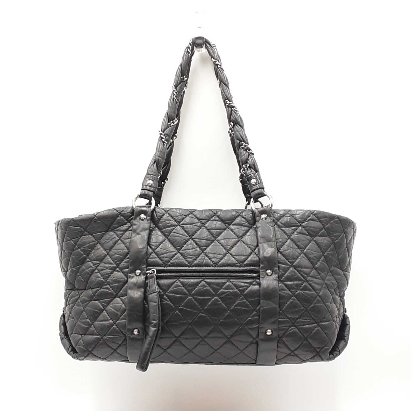 Chanel ブラックレザー Chanel Lady Braid Tote Bag In Black Aged Calfskin