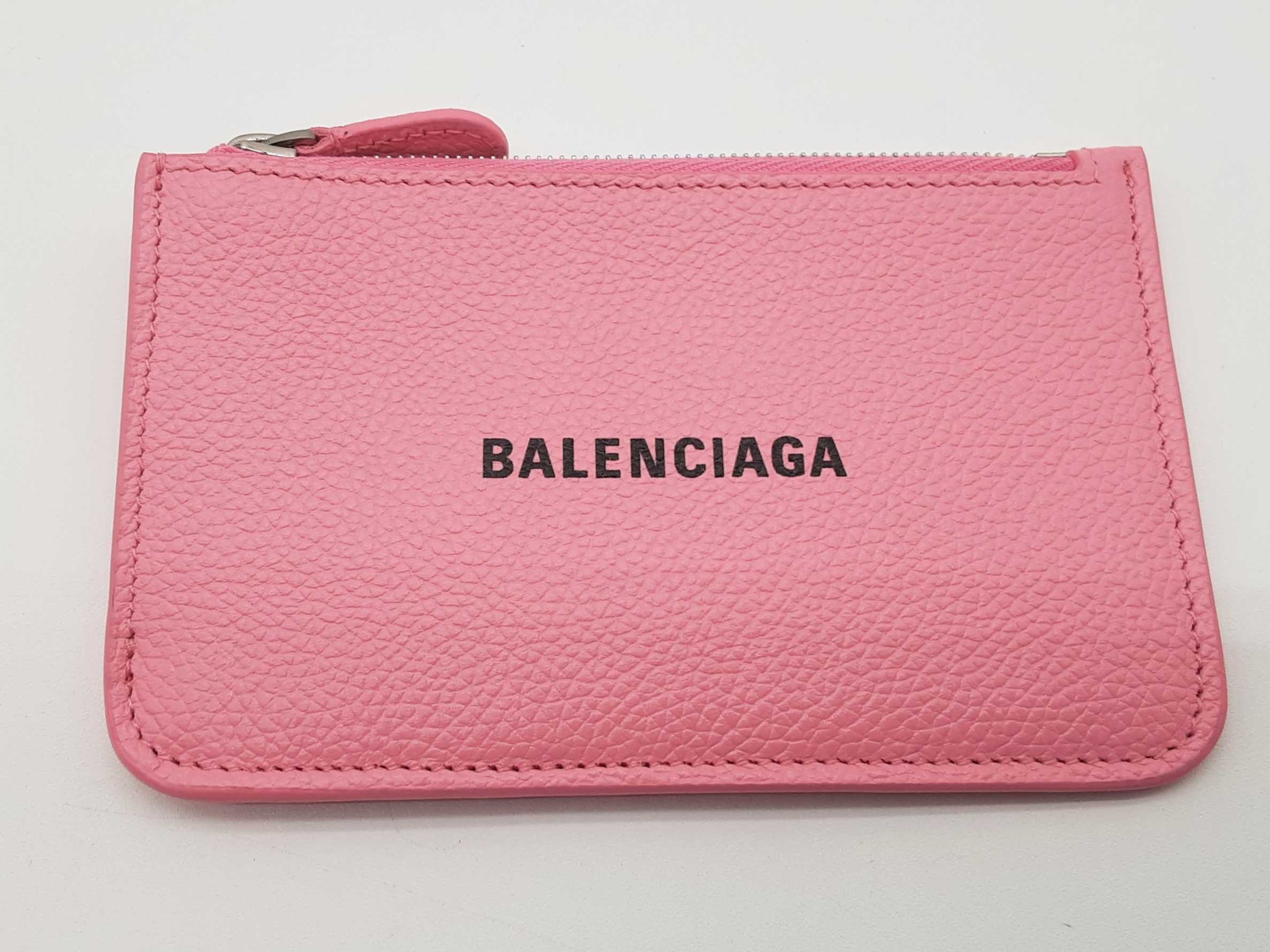 Balenciaga Powder Pink Grained Leather Flat Zipper Pouch Card
