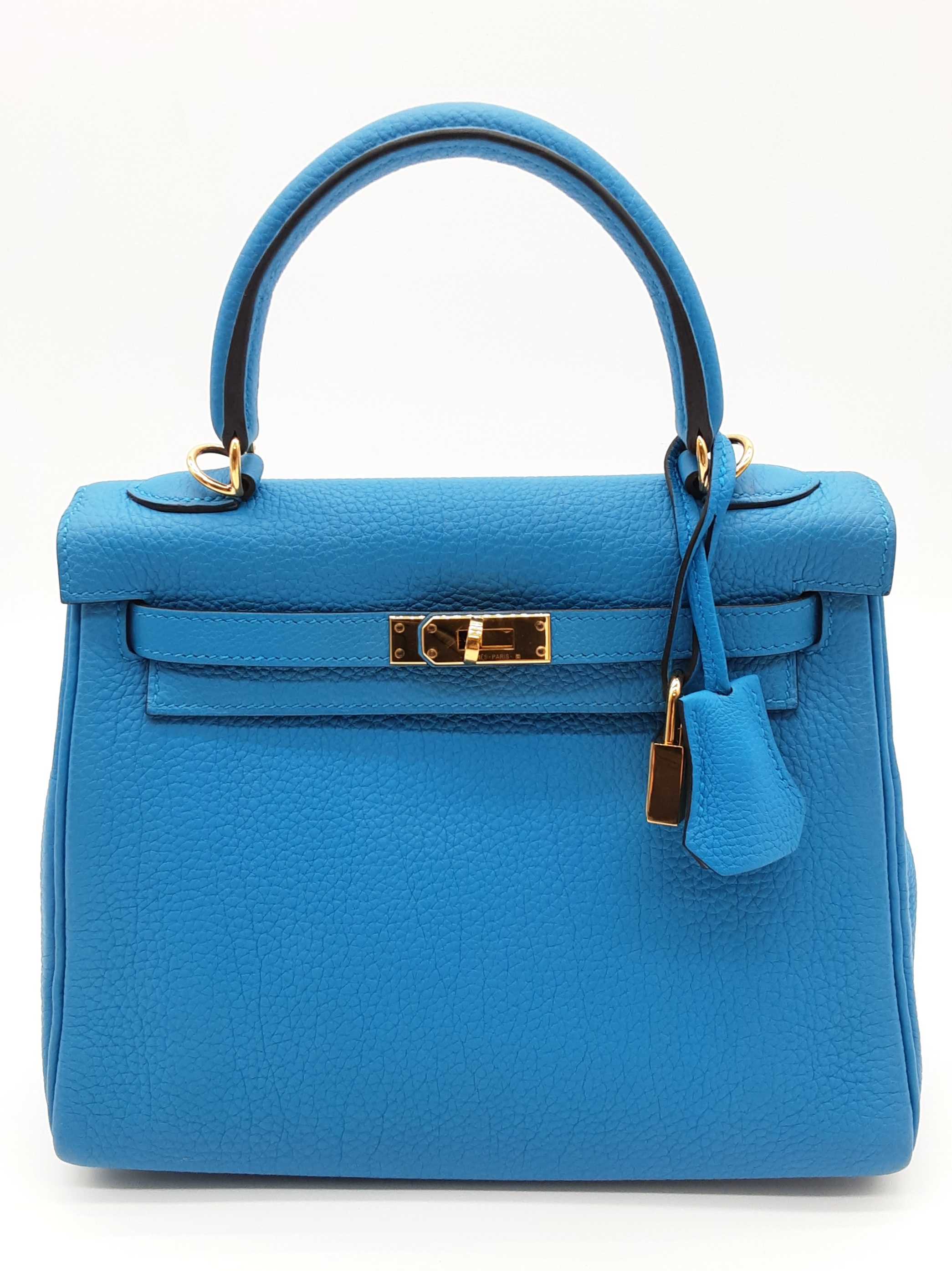 Hermes Kelly 25 Bleu Izmir Blue Togo Gold Hardware Shoulder Bag