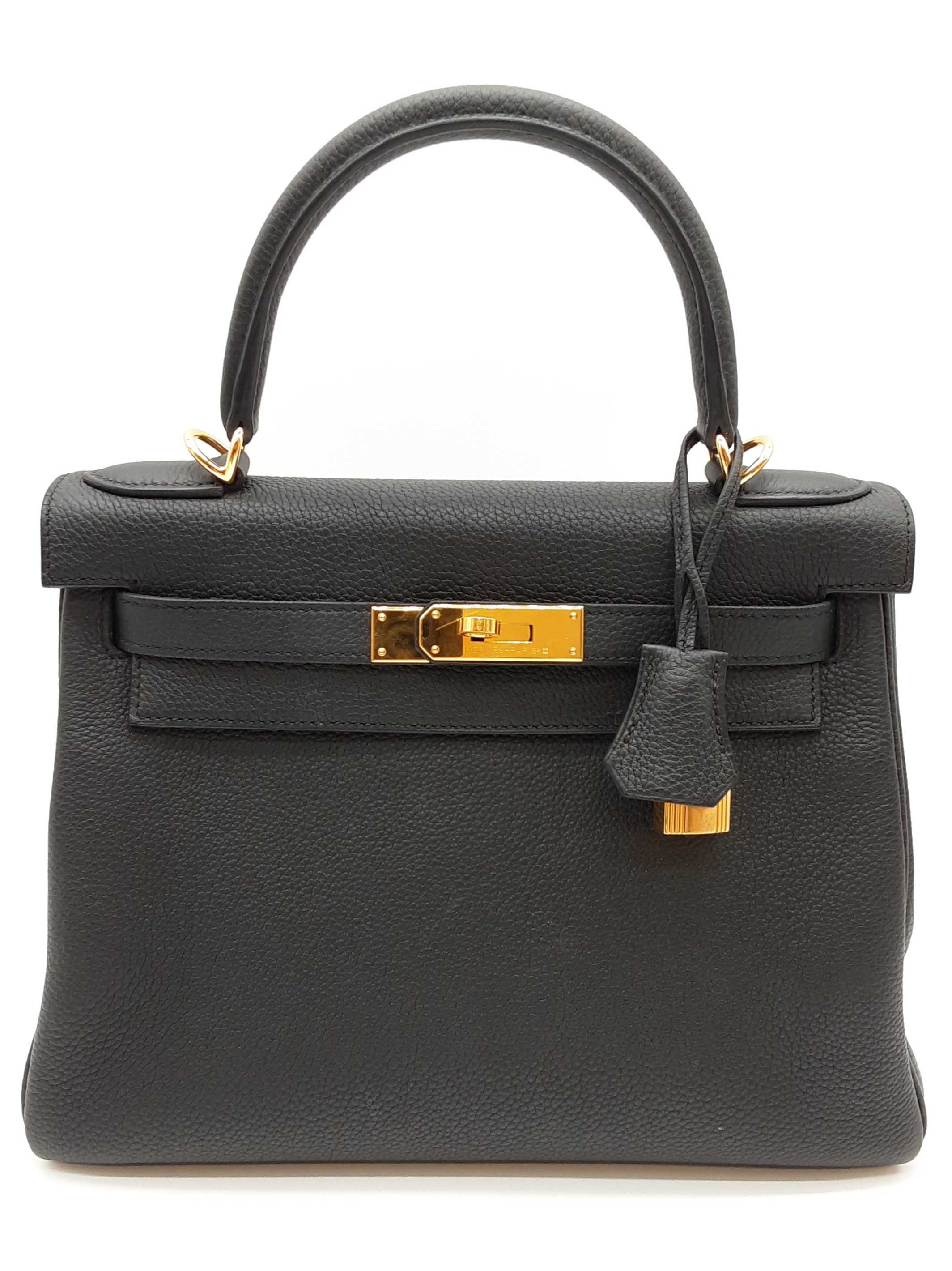 Hermes Kelly 28 Noir Black Togo Gold Hardware Shoulder Bag