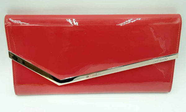 Jimmy Choo Patent Red Leather Clutch With Chain Eb0424lxzdu
