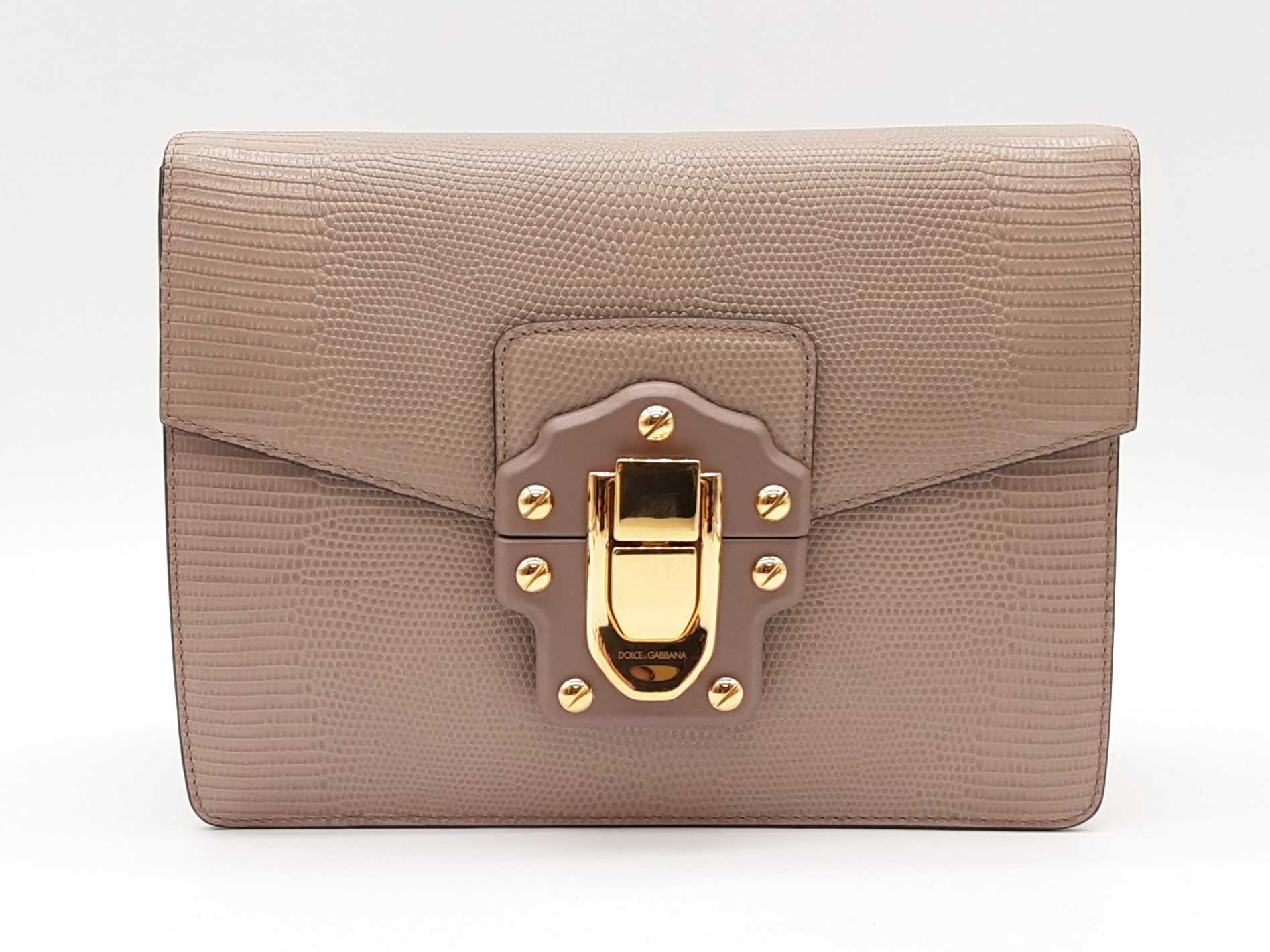 Dolce & Gabbana Lucia Grey Lizard Embossed Shoulder Bag
