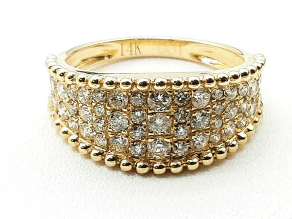 14k Yellow Gold Pave Set Diamonds Beaded Edge Band Ring Size 7 Do0123rcsde