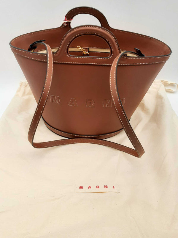 Marni Tropicalia Large Brown Leather Tote Crossbody Bag Do0323lxzxde