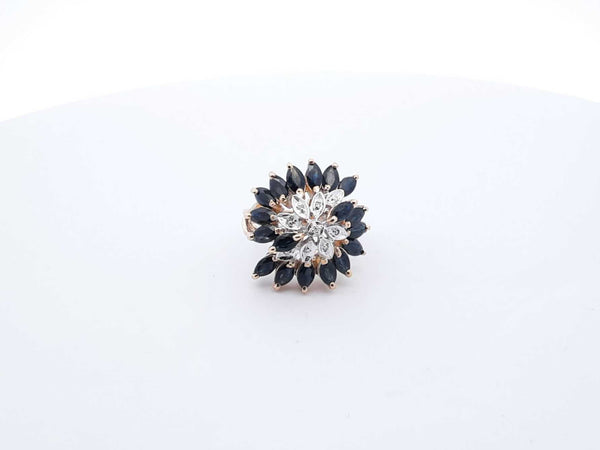 10k Two-tone Gold Sapphires Diamonds Sunburst Ring Size 6.25 Lh0723lrxde