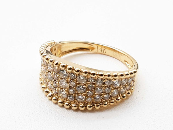 14k Yellow Gold Pave Set Diamonds Beaded Edge Band Ring Size 7 Do0123rcsde