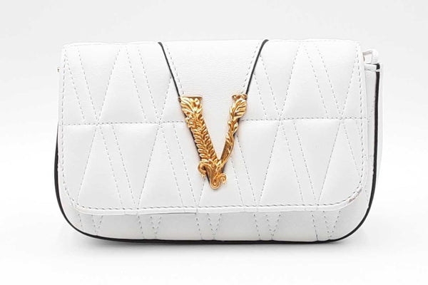 Versace Quilted White Leather Shoulder Bag Eb0424lrxdu