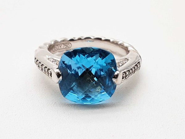 David Yurman 18k White Gold Blue Topaz Ring Size 7.25 Lh1223iorde