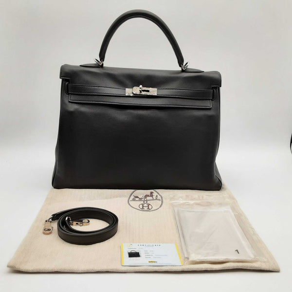 Hermes Kelly 35 Noir Box Calf Palladium Hardware Crossbody Handbag Lh0324exzxde
