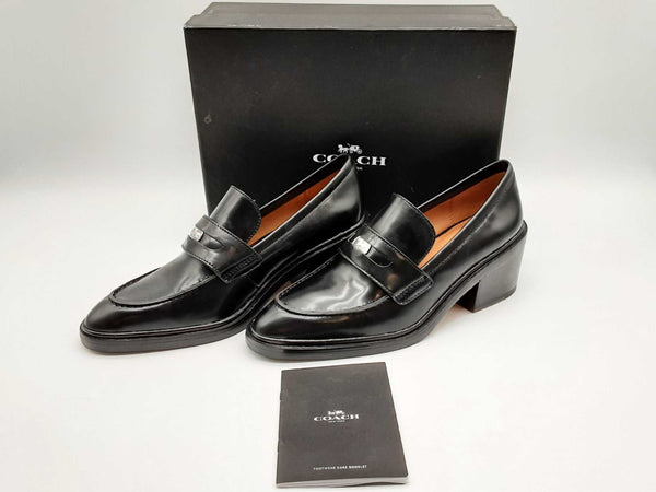 Coach Q8719 Heath Black Box Calf Leather Loafer Shoes Size 8 W Do0324lxde