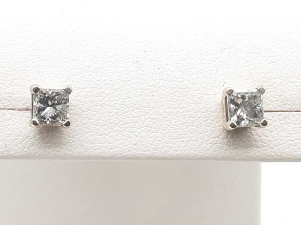 14k White Gold 0.76 Ctw Princess Cut Diamond Screw Studded Earrings Lh0623oxzde