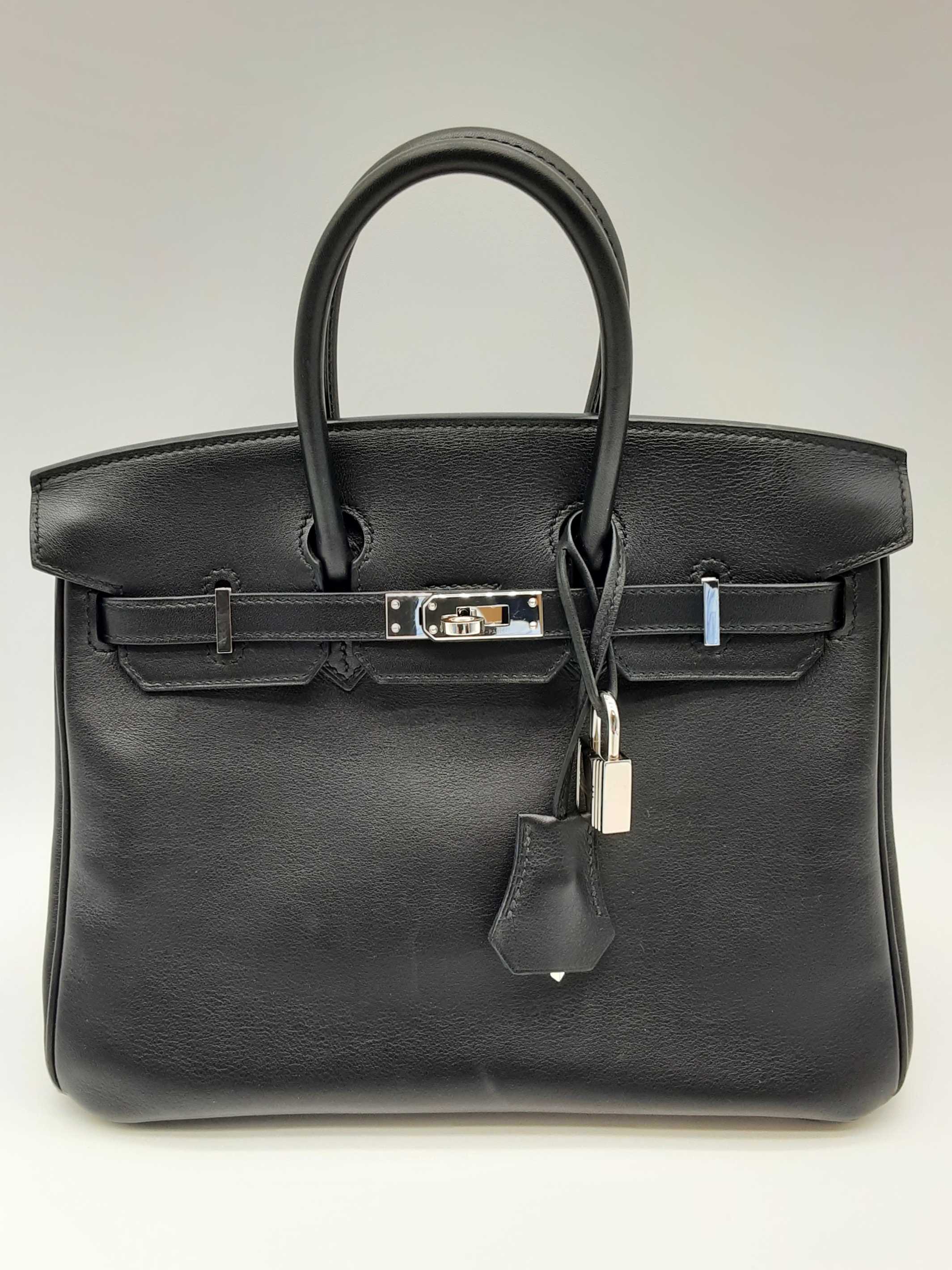 Hermes Birkin 25 Noir Black Swift Boxcalf Palladium Hardware