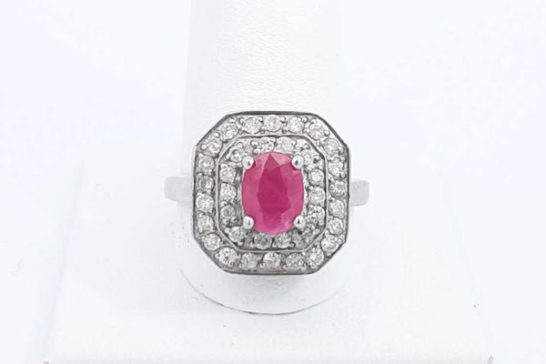 14k White Gold Ruby & Diamond Ring Size 10.5, 7.41 Grams Eb0623wxzdu