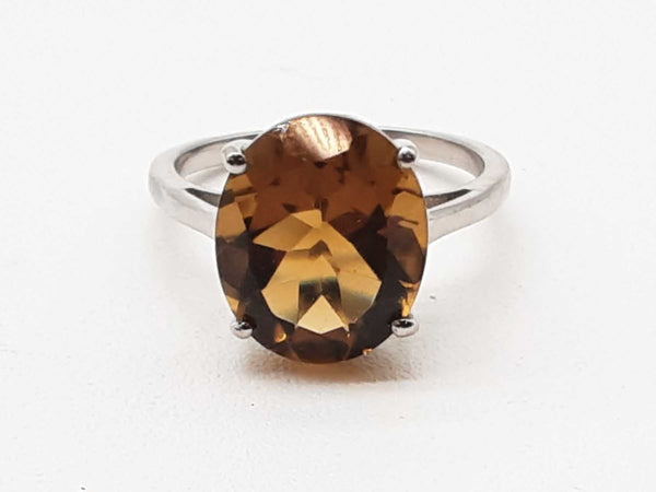 0.925 Sterling Silver 2.8g Brown Whiskey Quartz Ring Size 6 Do0123oxde