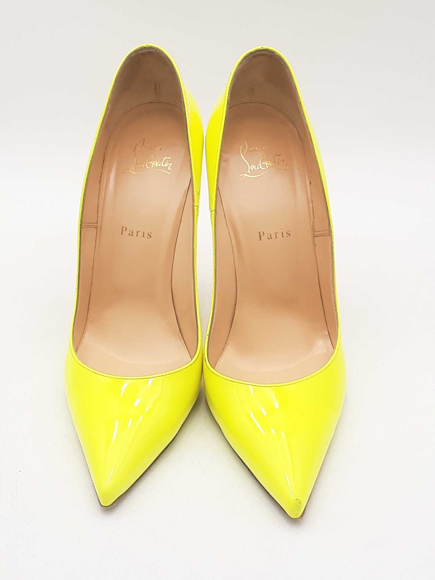 Christian Louboutin So Kate Neon Yellow Patent Leather Pumps Sz