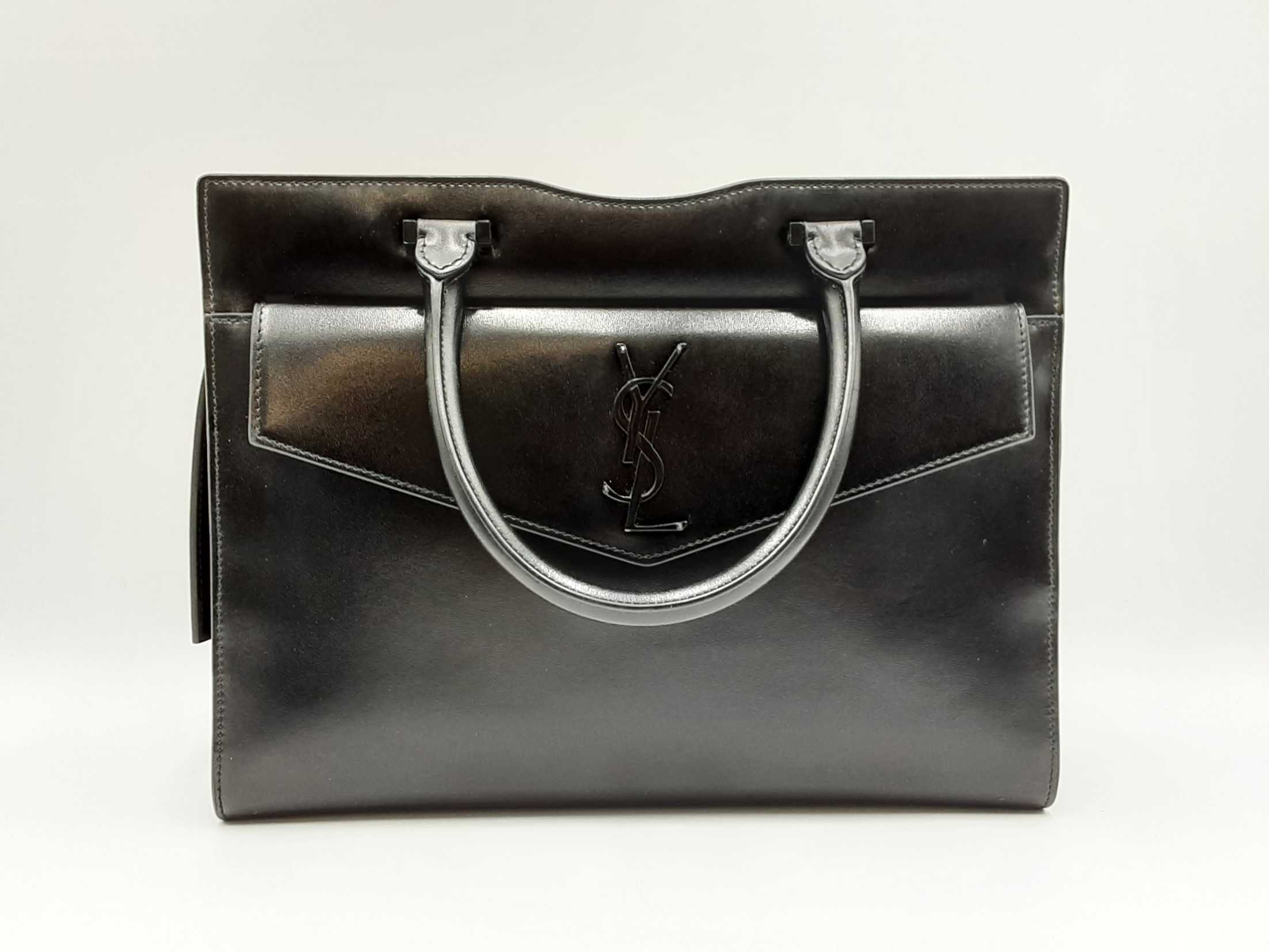 Yves Saint Laurent Uptown Medium Black Leather Tote Bag