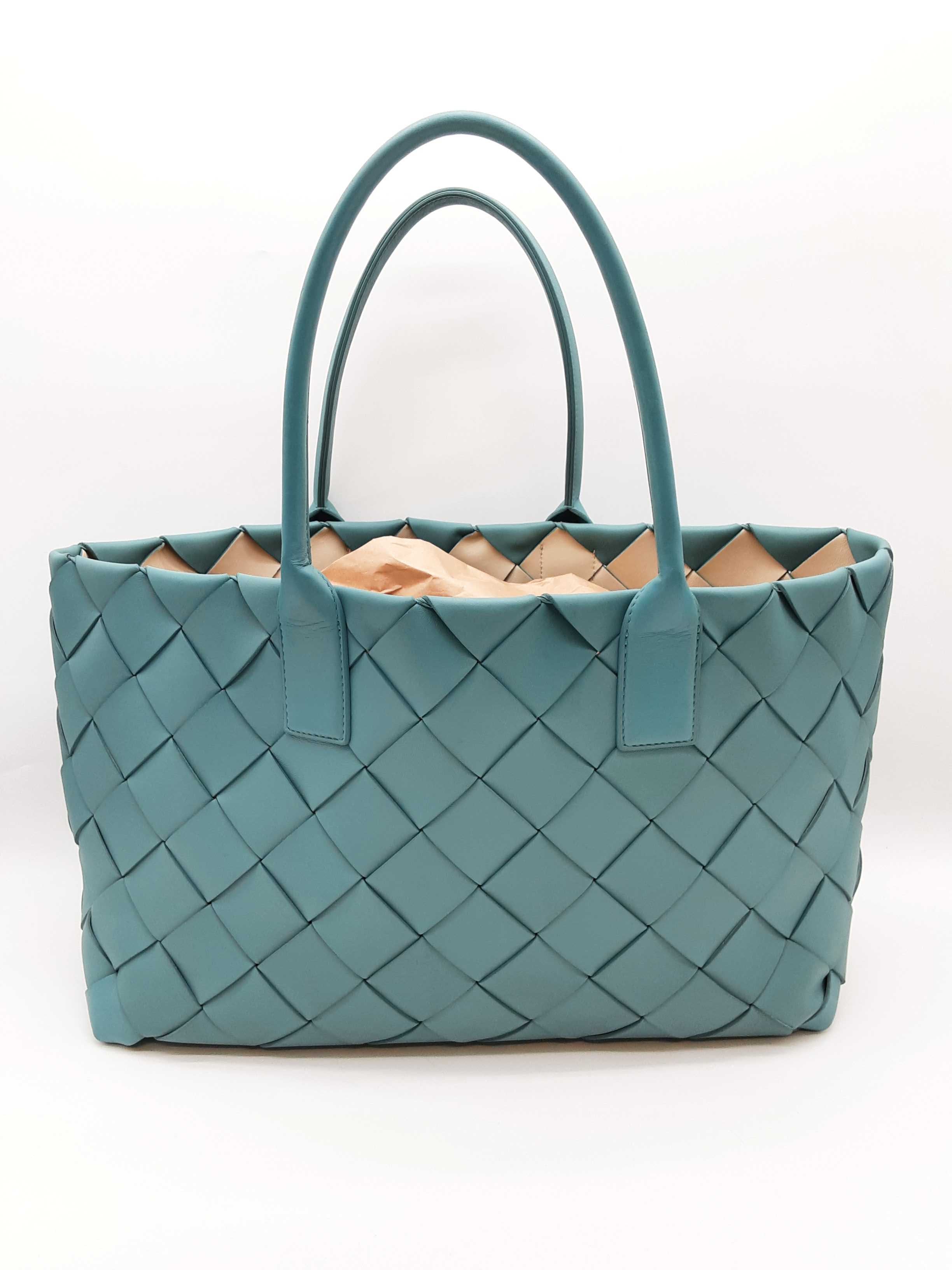 Bottega Veneta Maxi Cabat Intrecciato Teal Leather Tote Bag