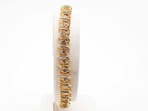 14k Yellow Gold Approx. 3.40 Ctw Diamonds Tennis Bracelet Do0124lxzxde
