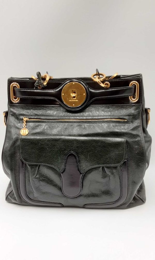 Balenciaga Dark Green Leather Chevre Lune Tote Bag Eblxzdu 144030005219
