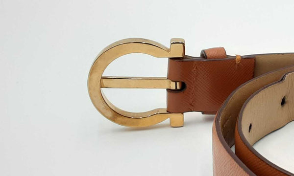Salvatore Ferragamo Gancini Brown Leather Belt With Gold Tone Buckle Eb0923crdu