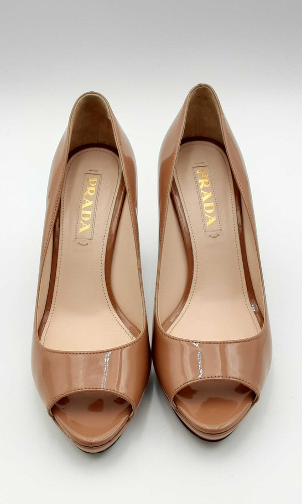 Prada Open Toe Patent Leather Heels Size 36 Eblrxsa 144010021474
