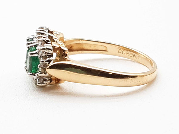 14k Yellow Gold Triple Emerald Diamond Ring Size 5 Do0723oxzde