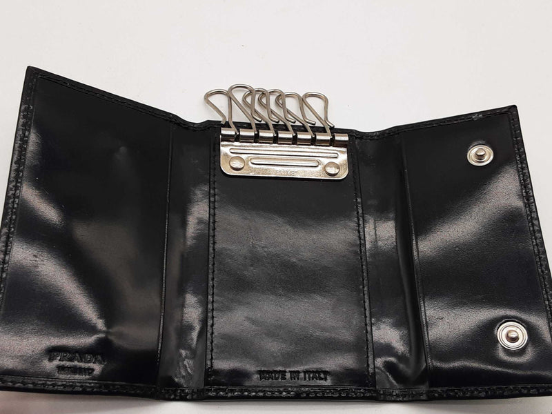 Prada Milano Black Patent Leather Mini Key Case Holder Do0224ezde