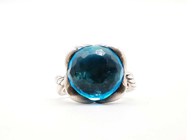 David Yurman Sterling Silver Blue Glass Continuance Ring Size 7.75 Lh0124orxde