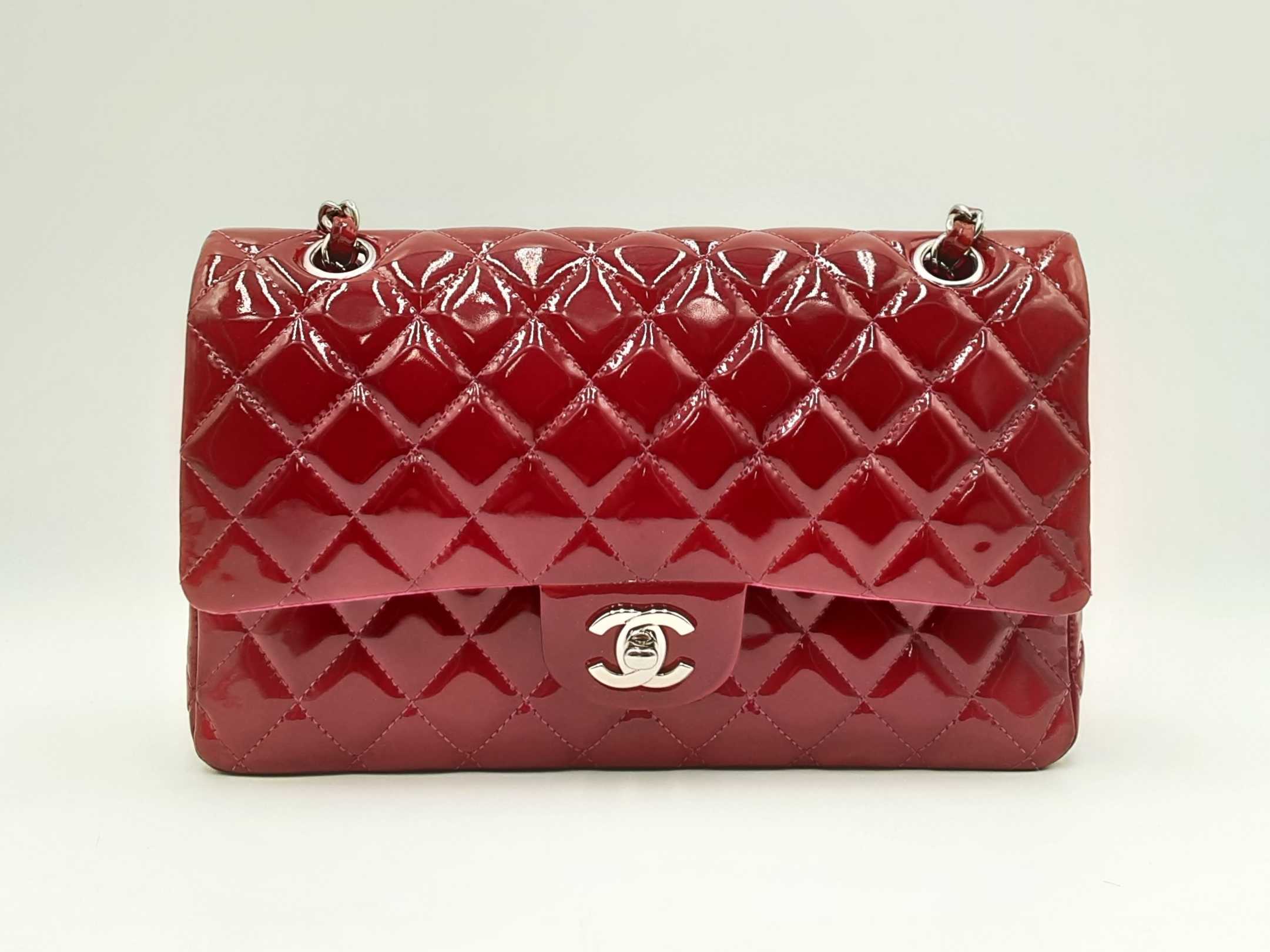 Chanel Classic Double Flap In Burgundy Quilted Patent