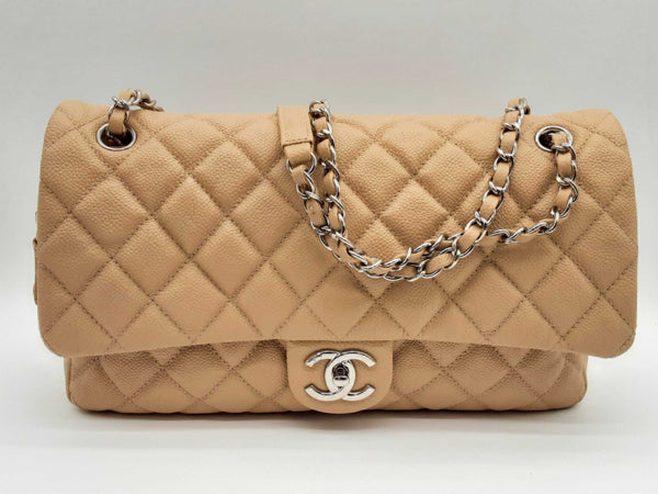 Chanel Beige Cavier Quilted Zipper Classic Flap Shoulder Bag Do0124lrxzde