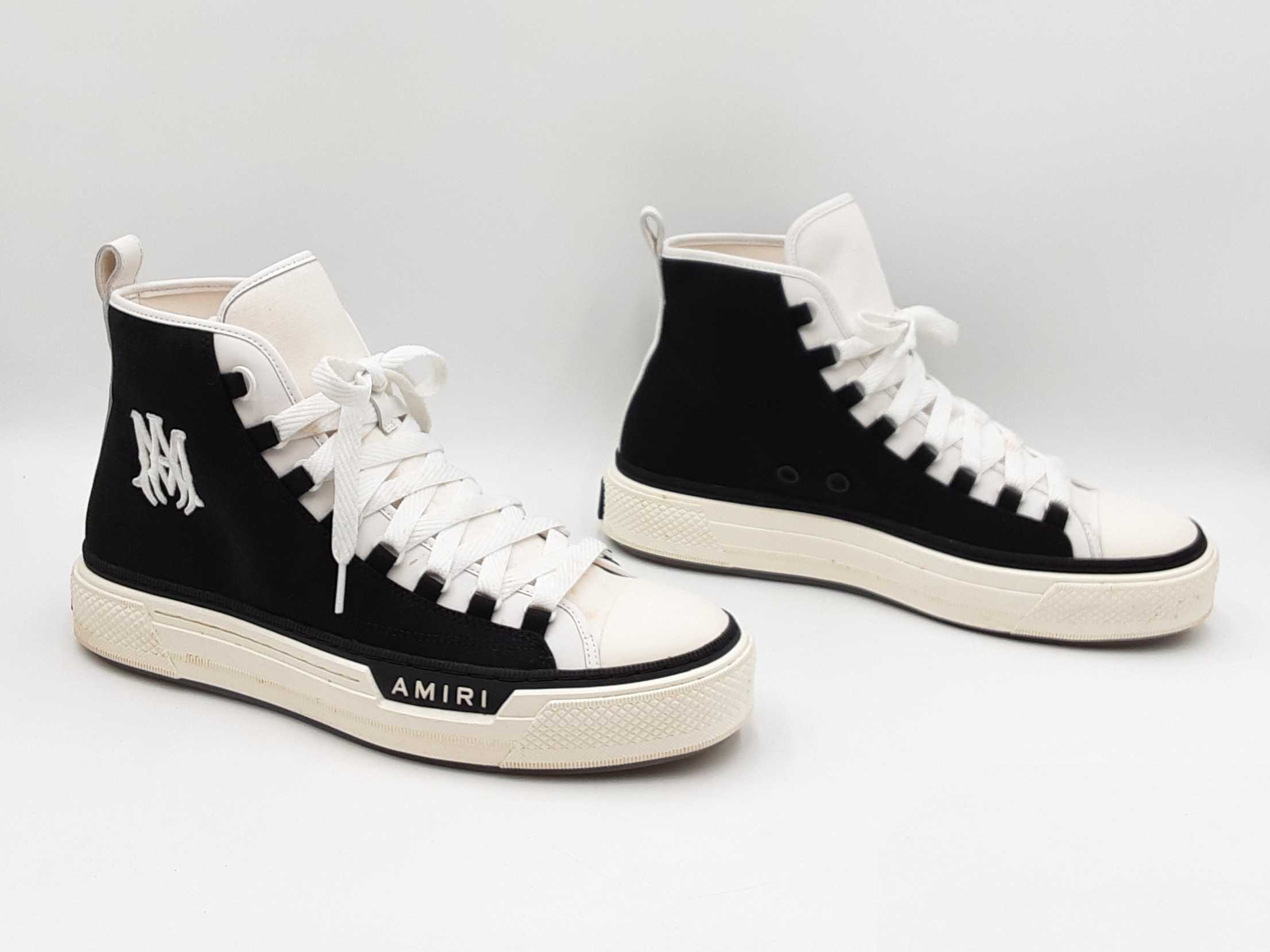 AMIRI ハイカットスニーカー ホワイト/ブラック Amiri M.a. Court High Top Sneakers In Black & White Canvas Size 13
