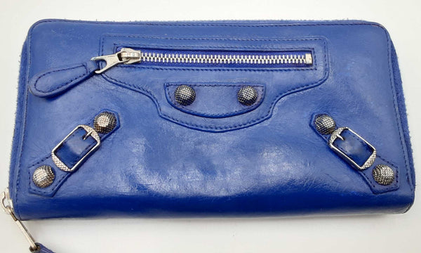 Balenciaga Blue Leather Zip Around Wallet Ebcrdu 144030005218