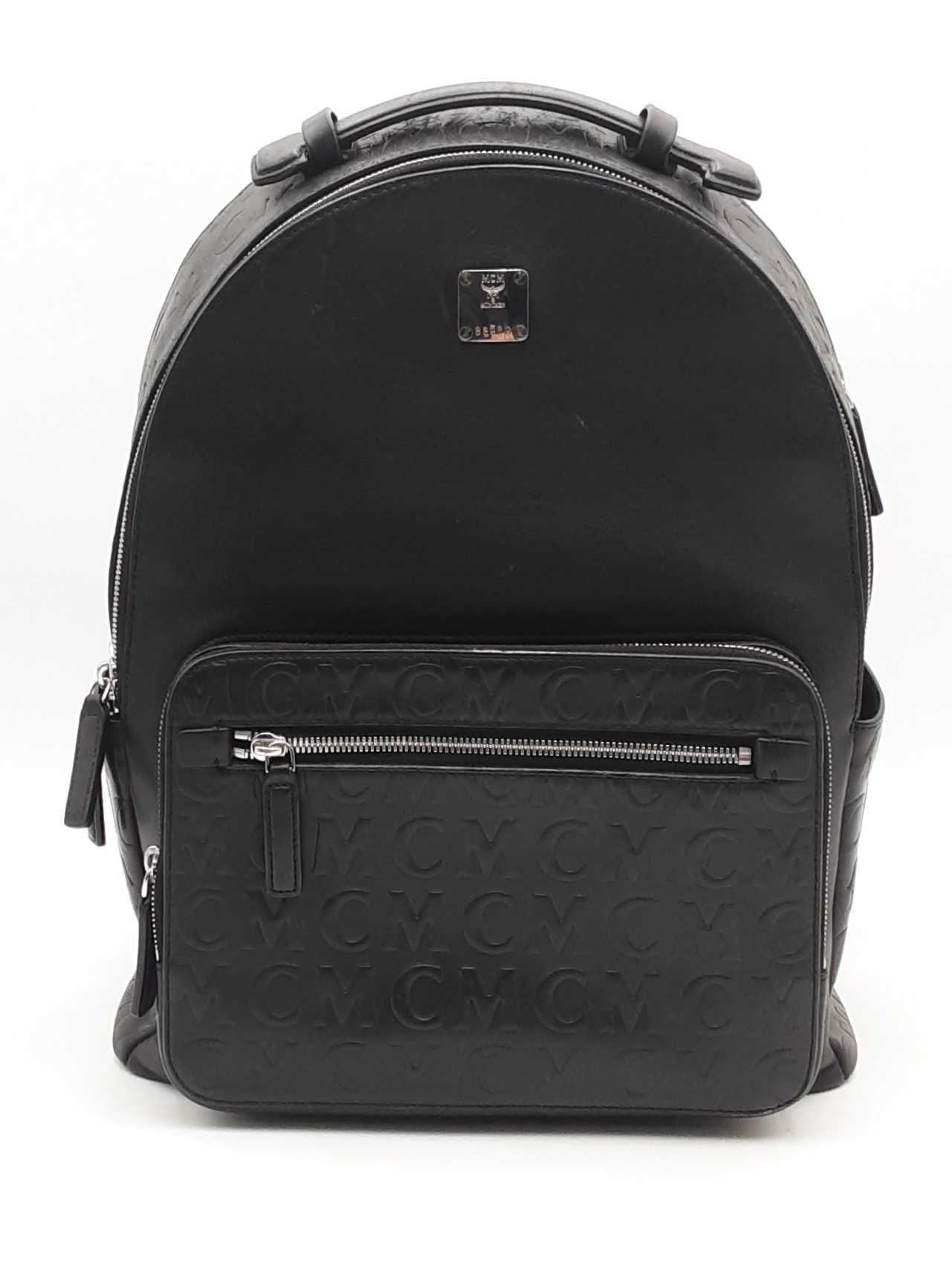 MCM 40 Stark Monogram Leather School Backpack Bags Black : One Size