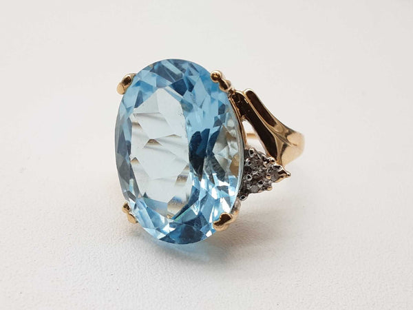 14k Yellow Gold Blue Topaz Solitaire Ring Size 5.5 Do0723lcrde
