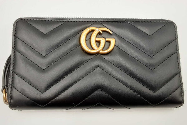 Gucci Gg Marmont Black Leather Zip Around Wallet Eb0424lordu