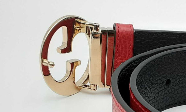 Gucci Reversible Red Learher Belt With Gold Tone Gg Logo Buckle Eb0424lrxdu