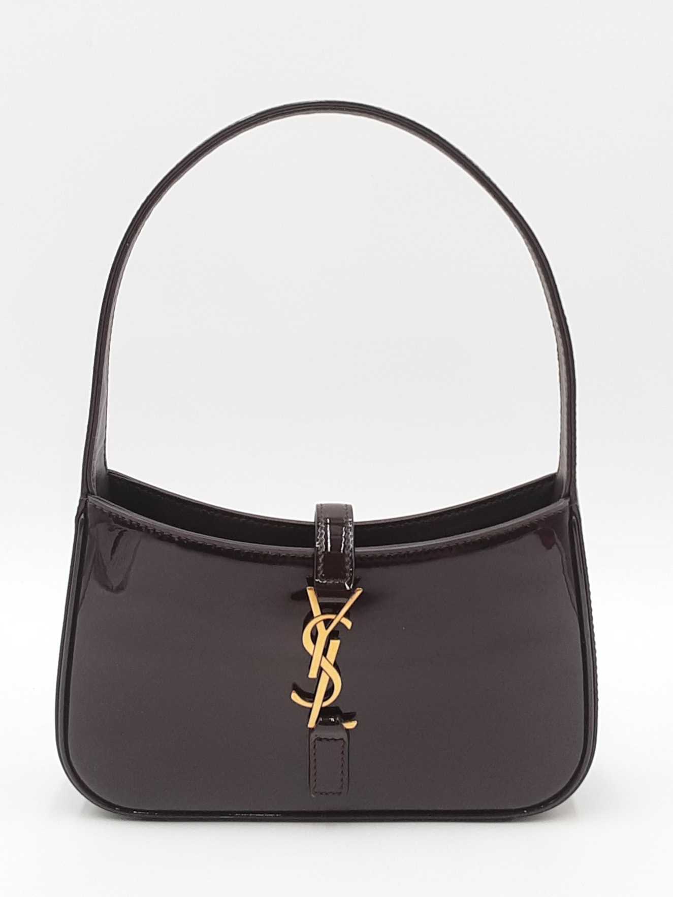 Yves Saint Laurent Le 5 À 7 Hobo Bag In Chocolate Patent Leather