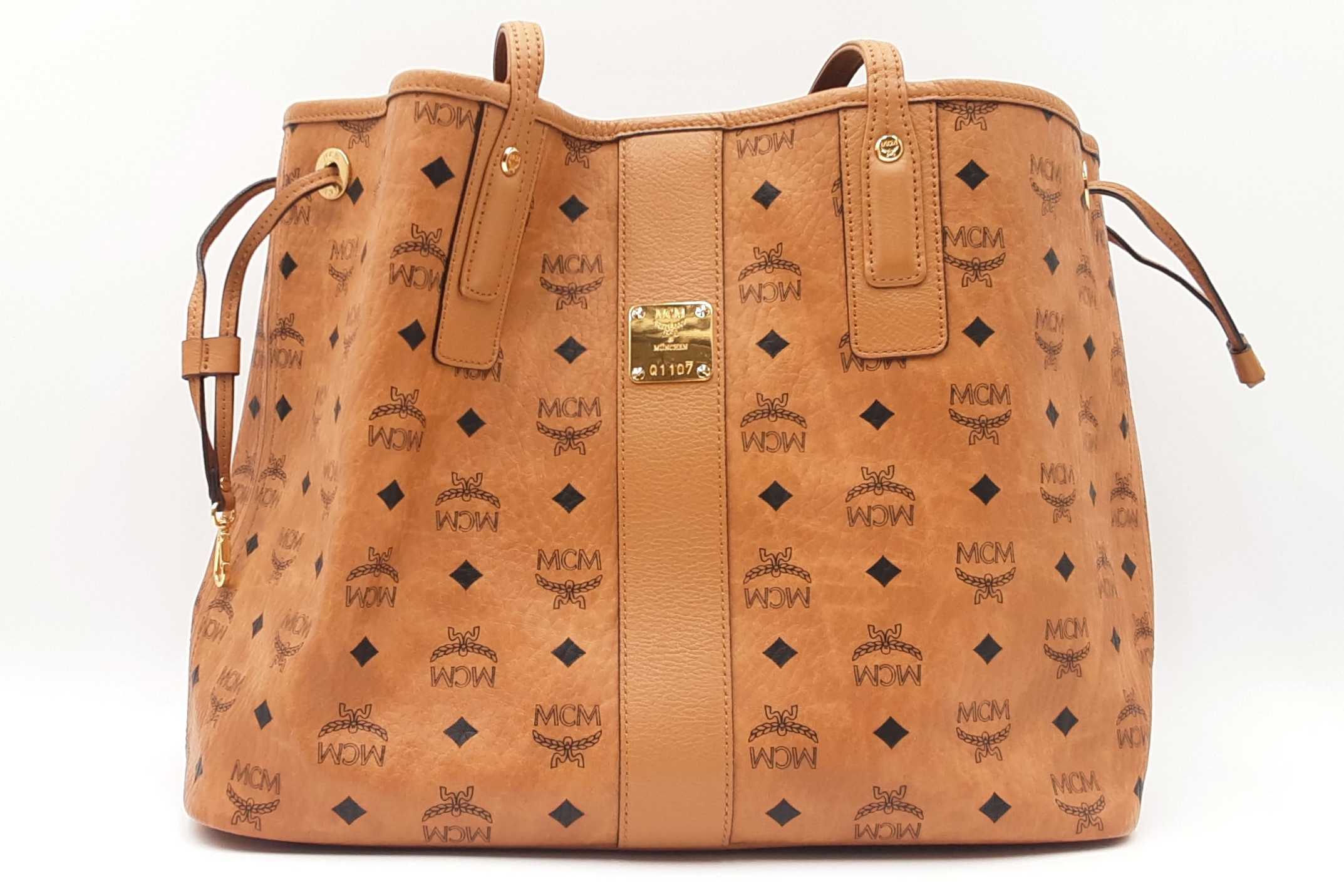 Mcm Visetos Cognac Large Liz Reversible Shopper Tote Sd0326orzdu
