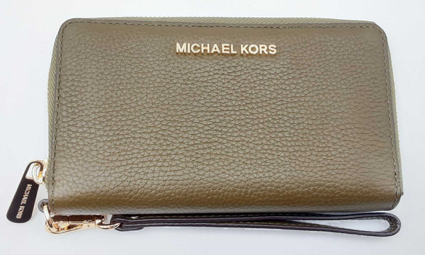 Michael Kors Green Leather Wristlet Wallet Eb0424lxdu