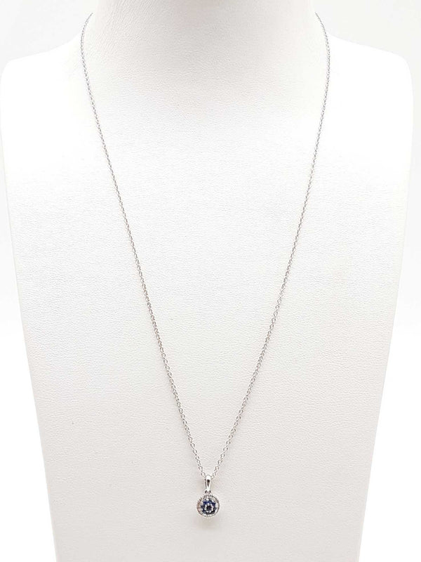 14k White Gold Sapphire Diamond Round Pendant Chain 18 In Lh0123lcsde