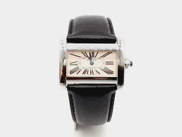 Cartier Tank Diven Steel Black Leather Band Quartz Watch Doloxzde 144020007851