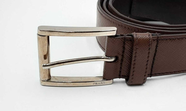 Prada Brown Belt With Silver Tone Buckle Eboxdu 144030004374