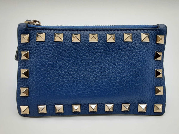 Valentino Garavani Blue Leather Rockstud Card Holder Wallet Dooxzde 144020010514