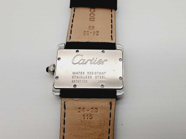 Cartier Tank Diven Steel Black Leather Band Quartz Watch Doloxzde 144020007851