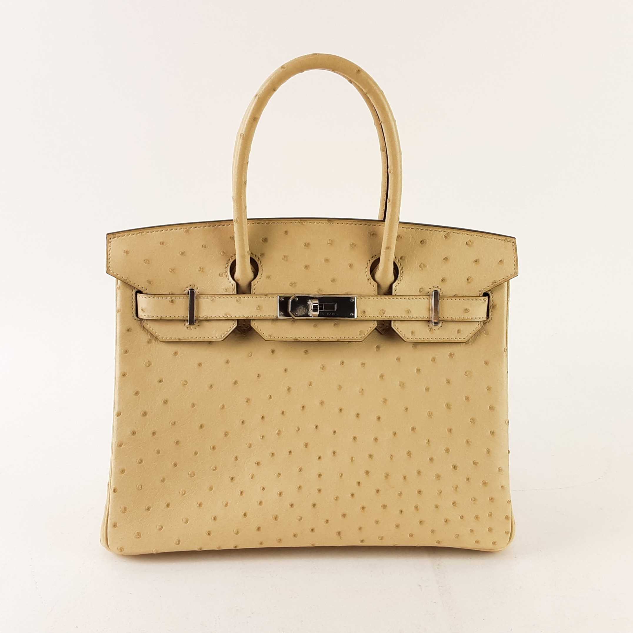 Hermes Birkin Bag Ostrich Leather Gold Hardware In Beige