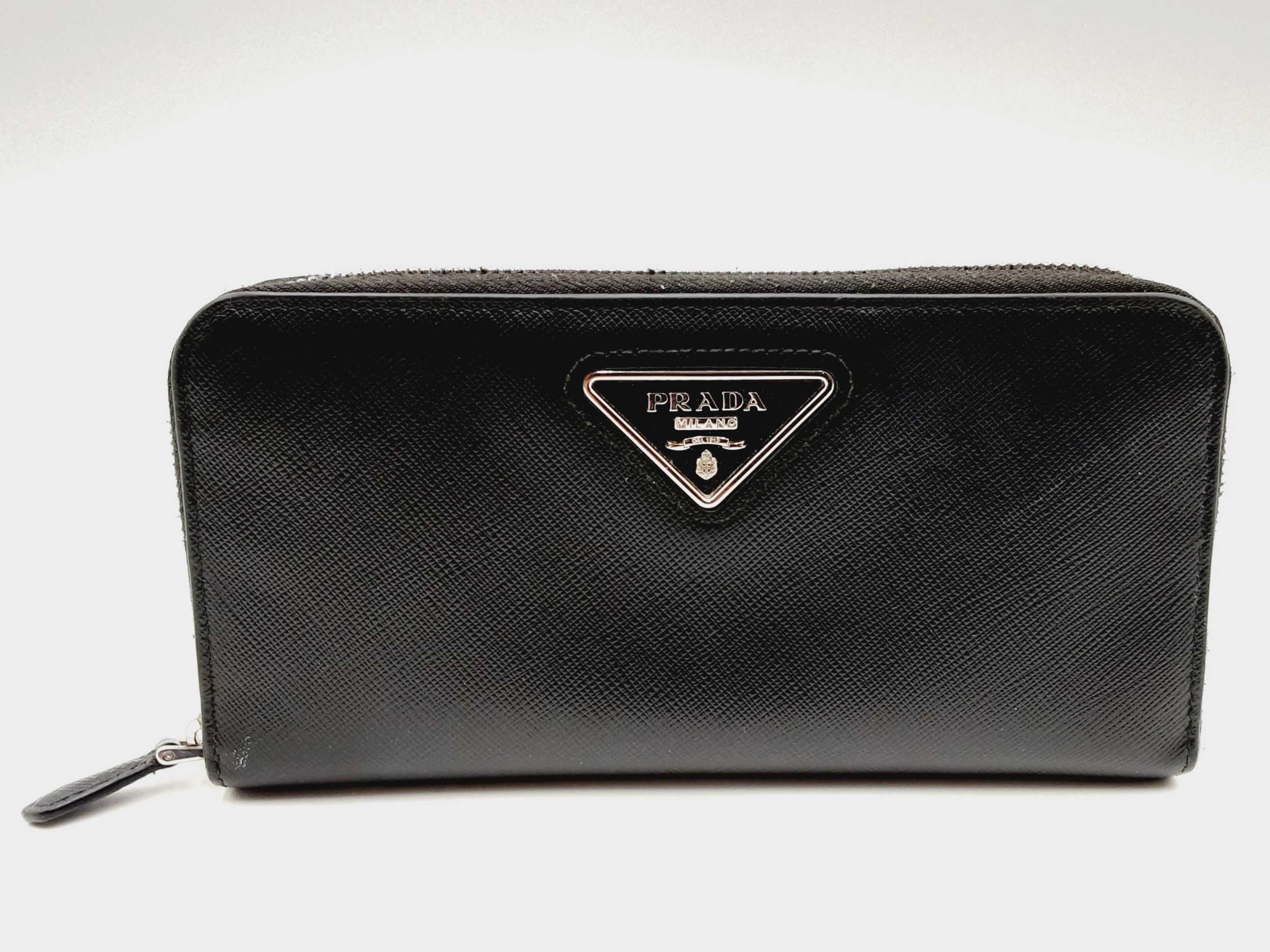 Prada Black Saffiano Leather Zip Around Wallet Prada