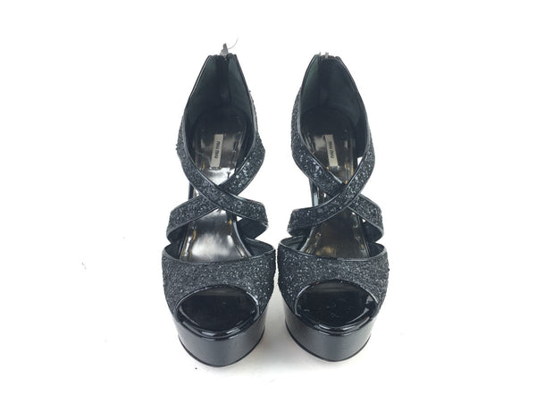 Miu Miu Black Crystal Zip Back Platform Heels Size 38.5 MSORSA 144010000631
