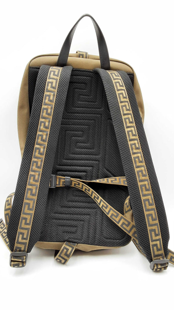 Versace Olive Green Canvas Greca-straps Technical Backpack Eberxdu144010017183