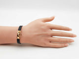 Hermès Rivale Mini Bracelet In Gold-tone & Black Swift Leather 6 Inch Fw0626lzxdu